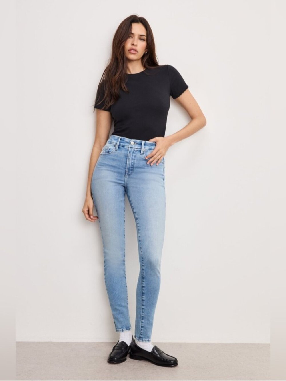 Good American Good Legs Skinny Soft Tech Mid Rise Blue Denim Jeans Size 10/30